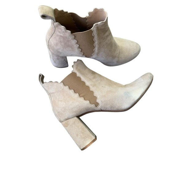 Chloe Shoes - Chloé - Lauren Suede Scalloped Chelsea Boots Sz 38 1/2
